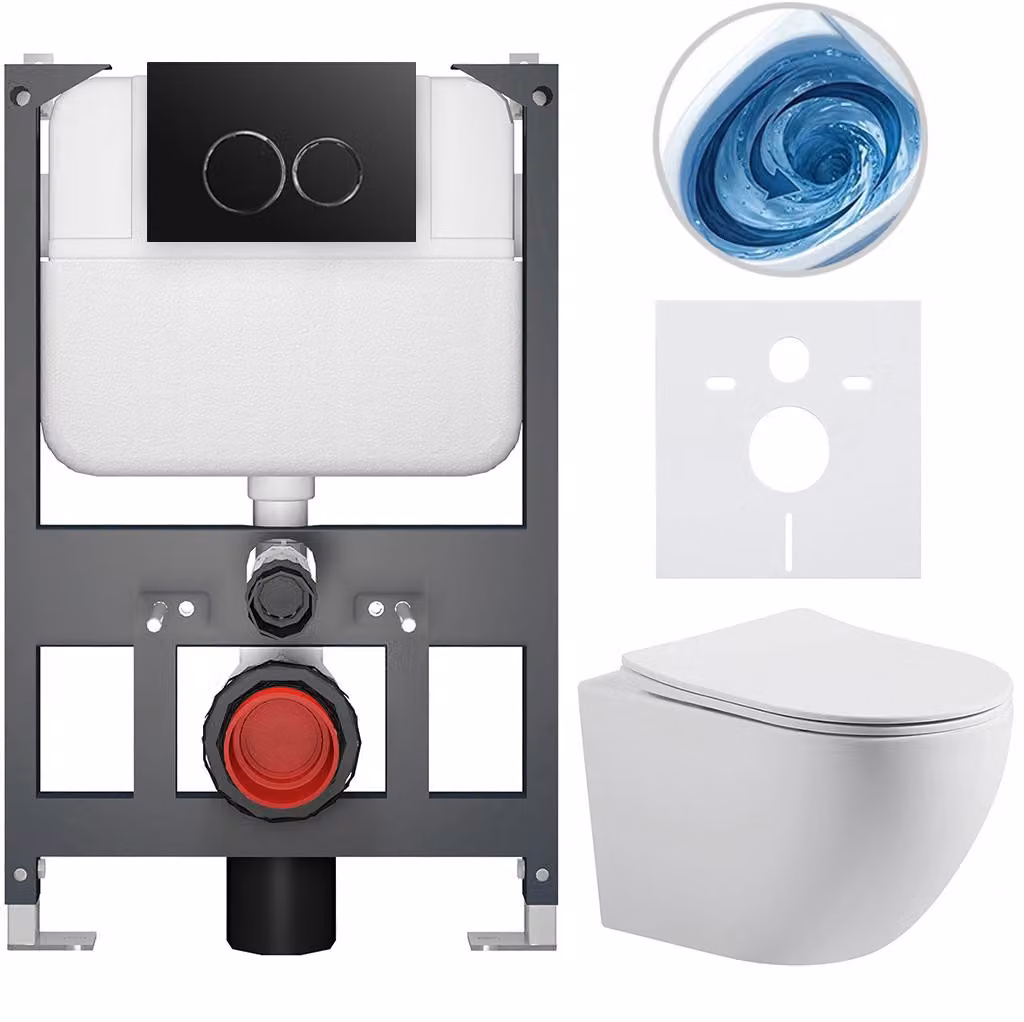 CERANO - Set WC da incasso Cesso - bianco opaco - pulsante Prime/Dualo, nero - sospeso - modulo basso - installazione pre-parete/cartongesso - 49x36 cm