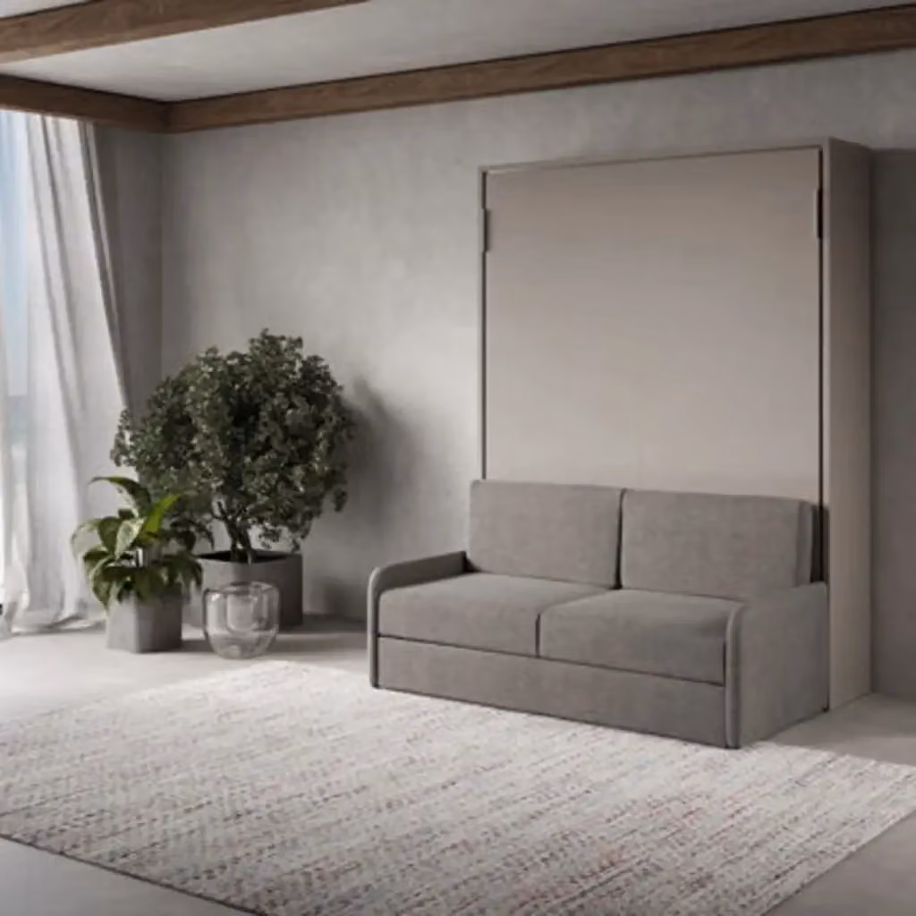 Letto matrimoniale a scomparsa Kivio bianco e grigio con finitura in legno e tessuto L/P/H: 224.0 x 160 x 200 cm – 2
