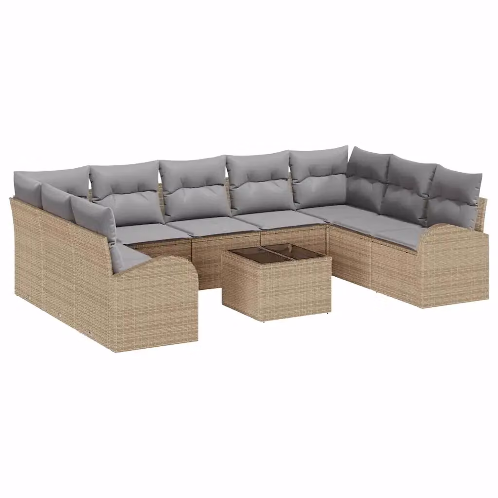 Set di divani da giardino vidaXL a 9 posti in rattan con tavolo da caffè, colore beige e grigio, design moderno a forma di U per esterno – 2