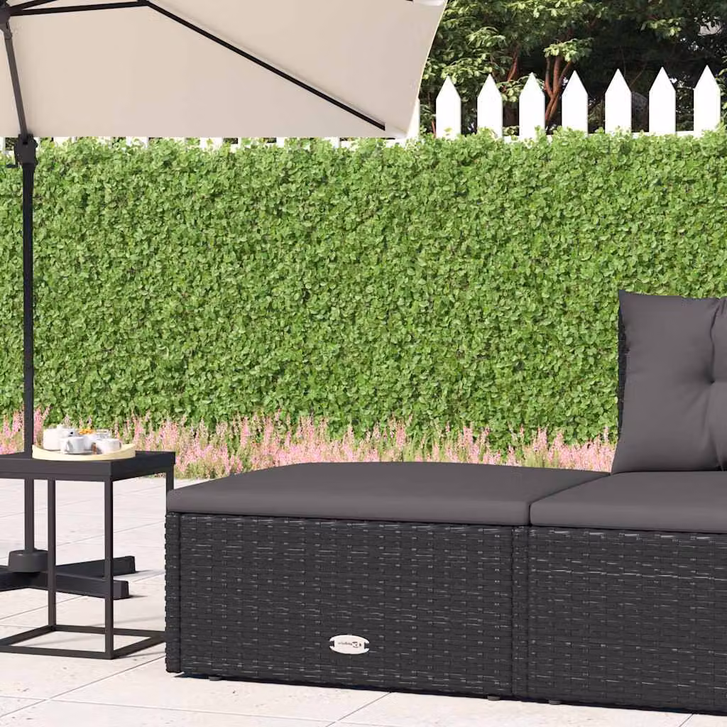 vidaXL Poggiapiedi da Giardino in Polyrattan Nero con Cuscino
