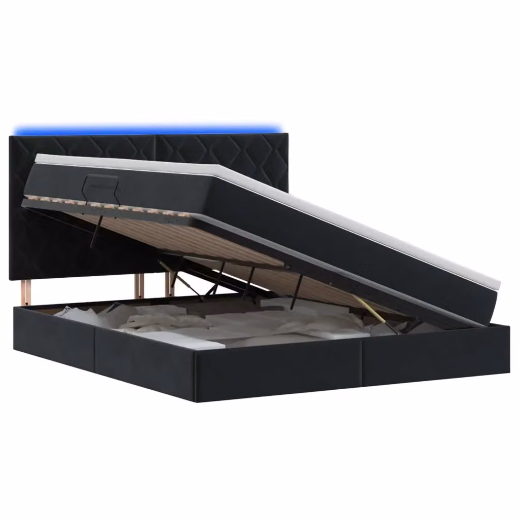 Letto con contenitore vidaXL in velluto nero con illuminazione LED e porta USB, L/P/H: 180 x 200 x 140 cm – 2