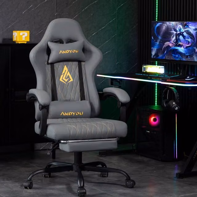 Sedia Gaming XYLO Ergonomica con Poggiapiedi e Riposatesta in Ecopelle Grigia – 1