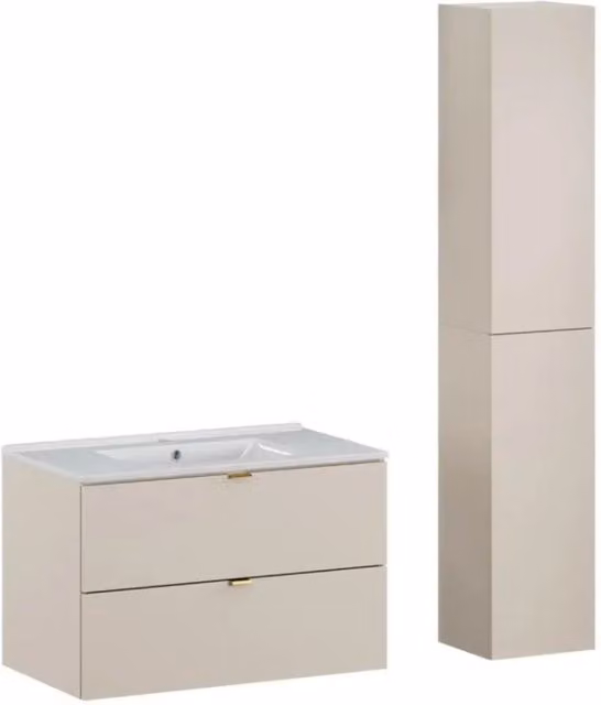 Set da bagno BELLA : mobile sottolavabo 80cm + lavabo incassato rettangolare + colonna contenitore