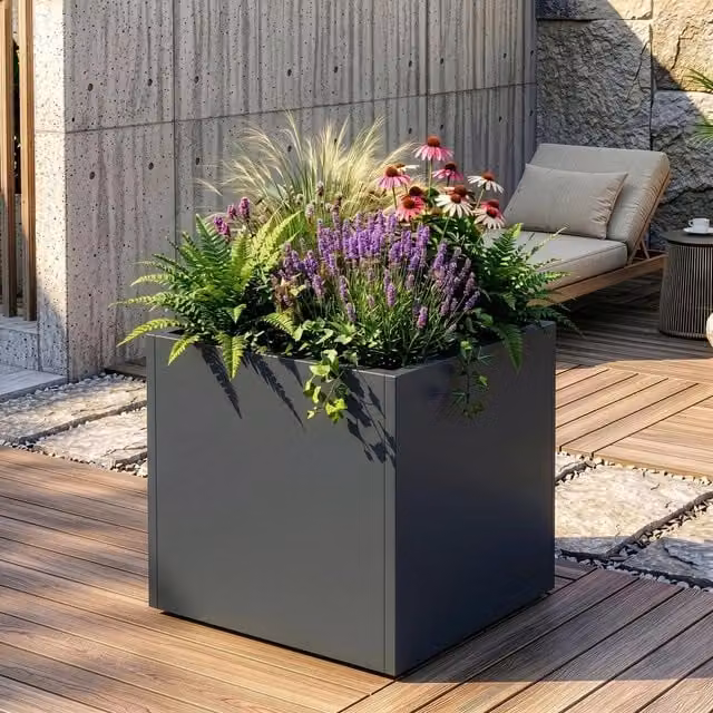 Fioriera Vaargel casa.pro in acciaio zincato, Grigio Antracite, L/P/H: 60 x 60 x 60 cm – 1