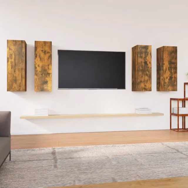 Mobili TV 4 pz-Credenza per TV Rovere Fumo 30,5x30x90 cm in Legno Multistrato