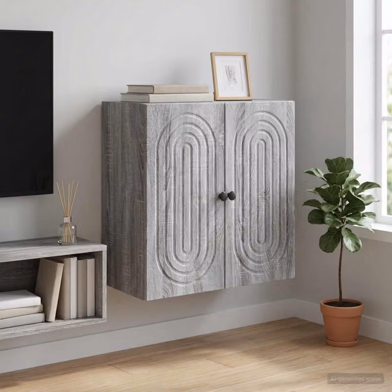 Mobiletto a muro vidaXL in legno e MDF grigio con ante a battente e ripiani interni L/P/H: 59 x 31 x 60 cm