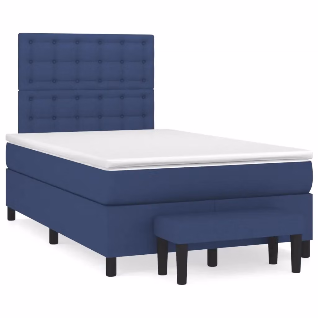 vidaXL Giroletto a Molle Ibrido con Materasso in Tessuto Blu e Bianco L/P/H: 120 x 200 cm – 2