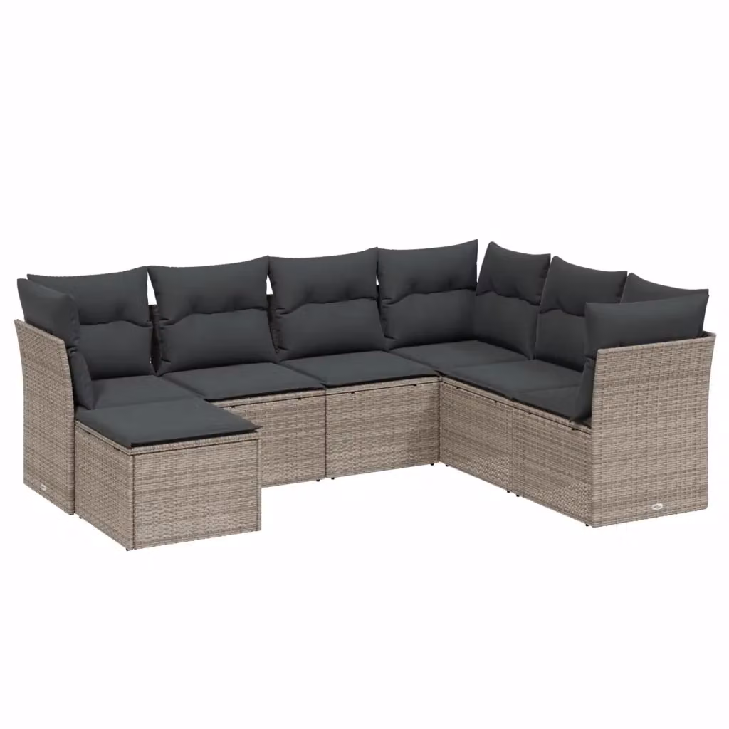 Set Divani da Giardino vidaXL 7 Pezzi a Forma di L con Cuscini Grigio Chiaro in Polyrattan e Struttura in Acciaio – 2