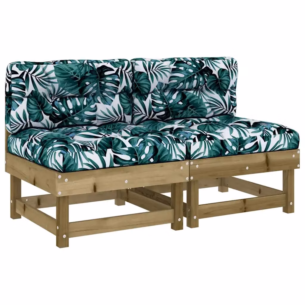 Set di 2 divani da giardino vidaXL in legno di pino con cuscini floreali neri e verdi per esterno e terrazza – 2