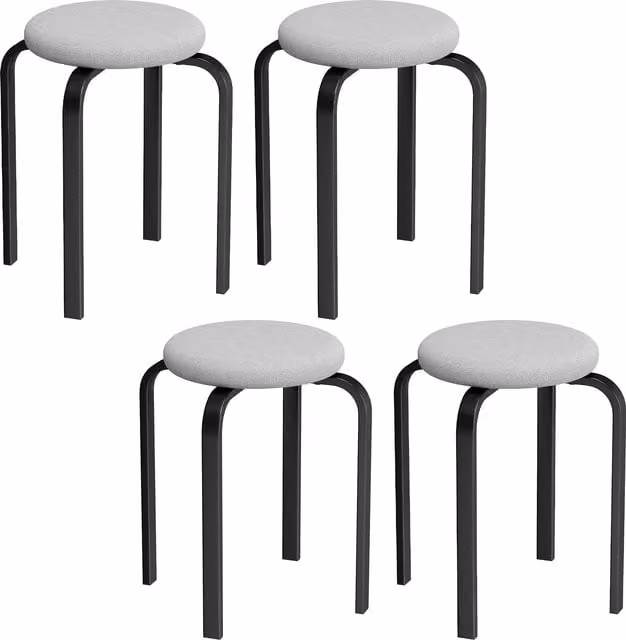 Set di 4 sgabelli impilabili moderni HOMCOM con seduta cilindrica in tessuto grigio e struttura in metallo e legno – 1