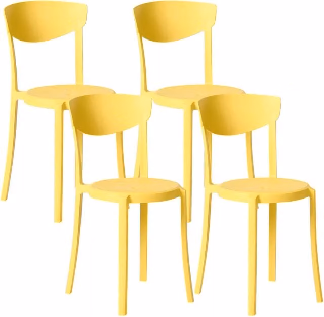Set di 4 sedie da giardino BELIANI in plastica gialla, impilabili e resistenti alle intemperie, design moderno per interni ed esterni