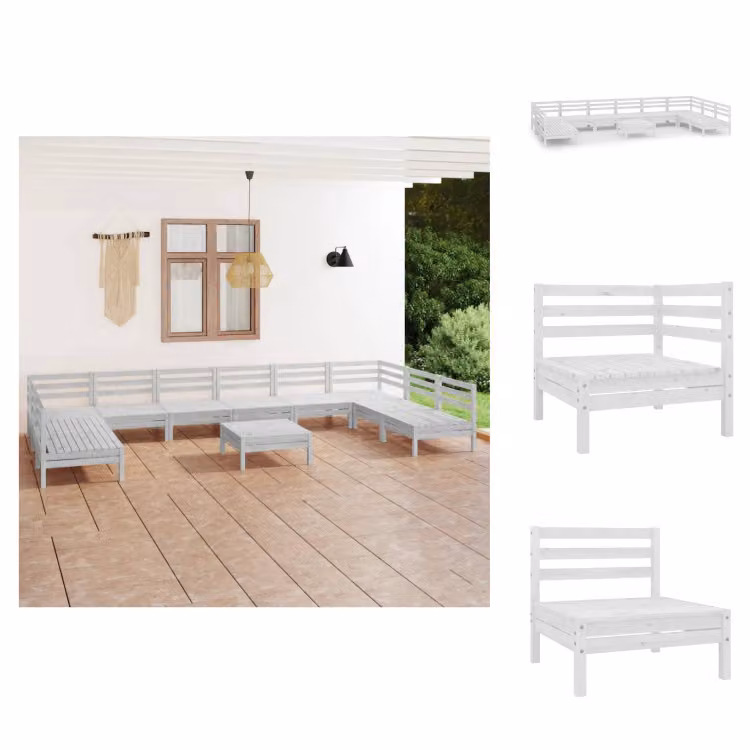 vidaXL set salotto da giardino 11 pezzi pino massiccio bianco - Set di mobili da giardino