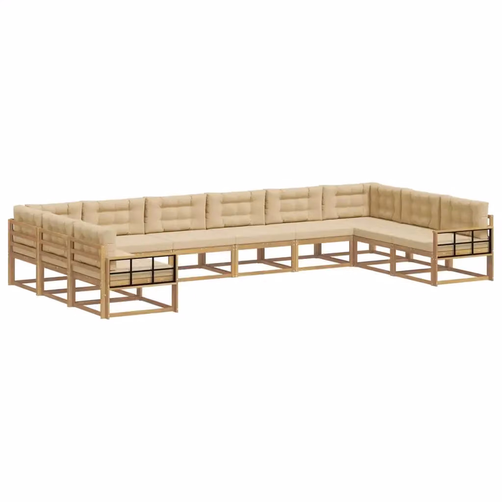 Set di divani da esterno a forma di U vidaXL in legno di acacia con cuscini Bianco e Beige – 2