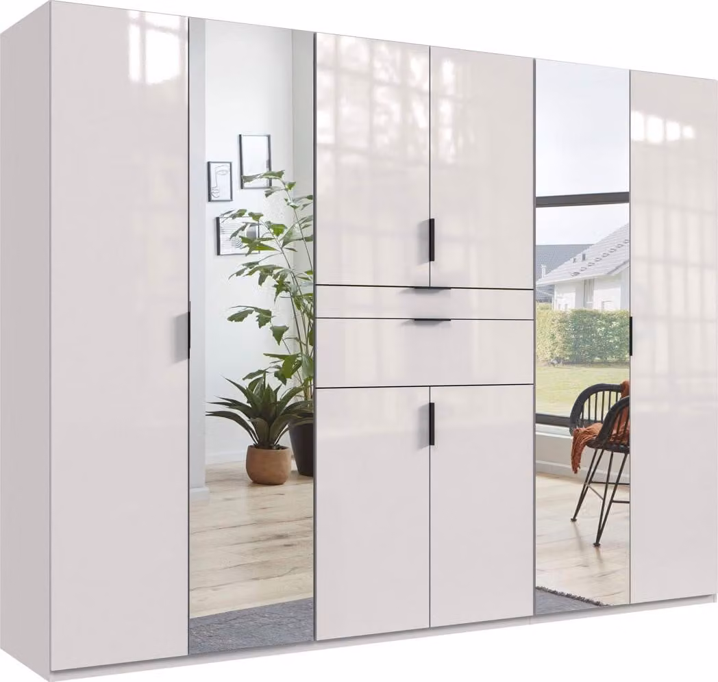 Armadio ad ante battenti Moldau Armadio con specchio, disponibile in bianco / bianco lucido