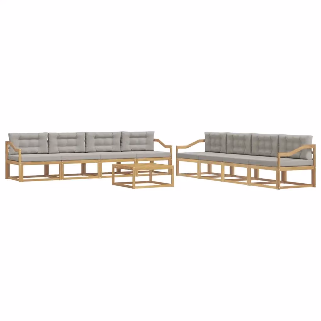 Set di mobili da giardino vidaXL composto da 9 pezzi con divani, poltrone e tavolino da caffè in legno di acacia e tessuto bianco e grigio – 2