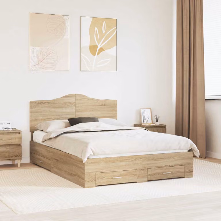 vidaXL Struttura del letto moderna con cassetto in Rovere Sonoma, colore marrone, L/P/H: 140 x 190 x 100 cm
