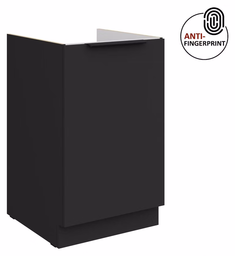 Mobile sottolavello da 50 cm per cucina ARIA, nero ultra opaco + nero opaco, frontali di alta qualità con rivestimento anti-impronta, cucina a incasso, blocco cucina