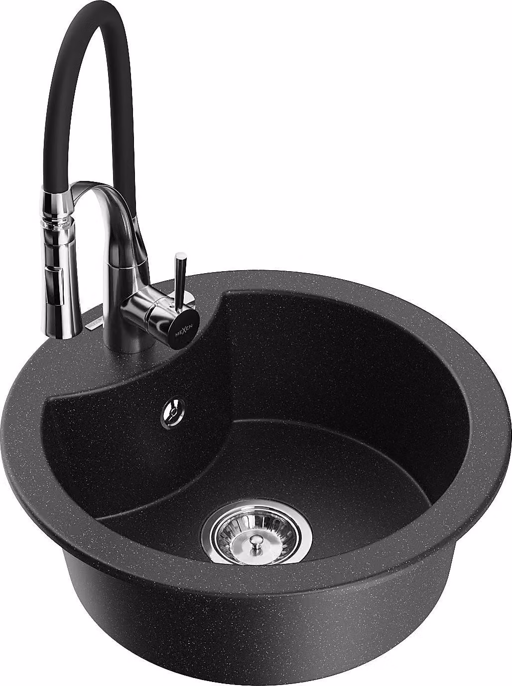 Mexen Diego lavello in granito a 1 vasca con rubinetto da cucina Aster, nero/metallico argento - 6512-73-73450-07