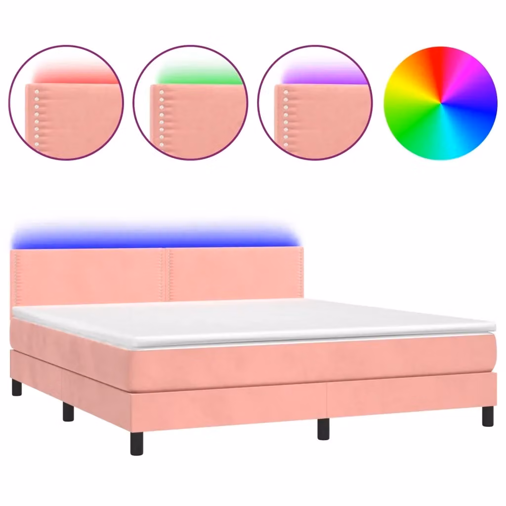 Letto Ibrido vidaXL in Velluto Rosa con Illuminazione LED e Porte USB L/P: 160 x 200 cm – 2