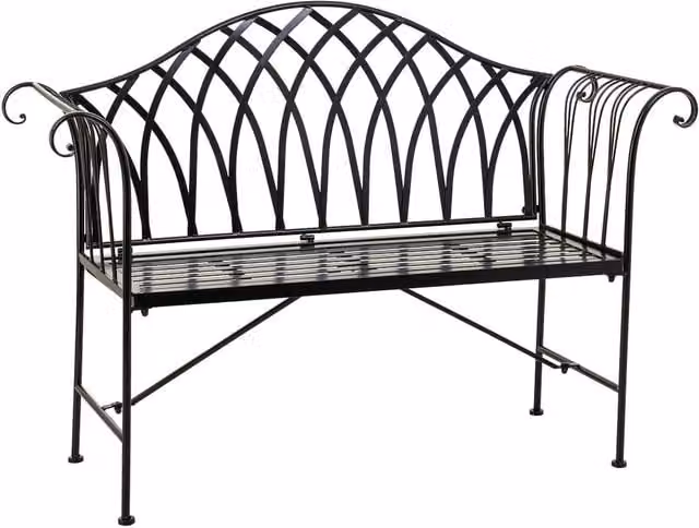 Panca moderna WANDERLUST DECO in acciaio verniciato nero con braccioli, L: 110 cm, P: 50 cm, H: 88 cm