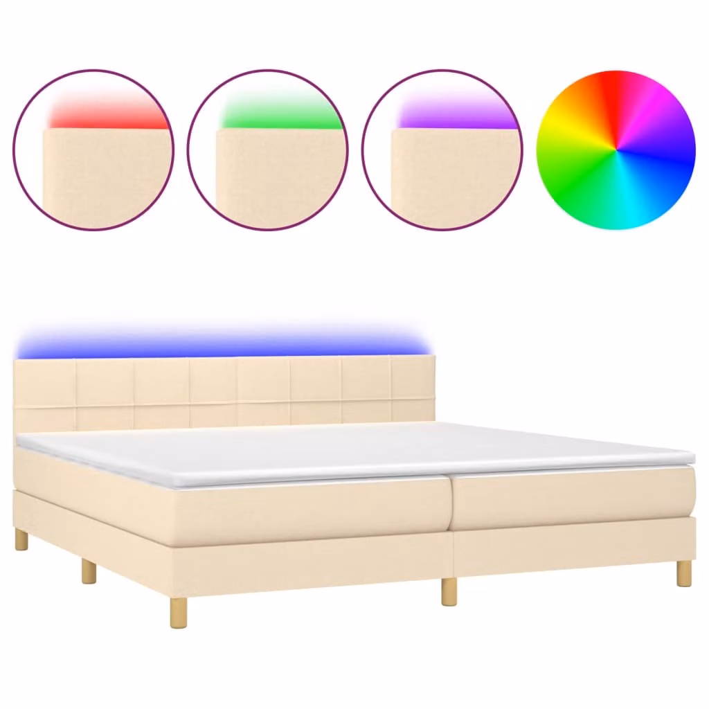 Letto a Molle Materasso e LED bianco 200x200cm in Tessuto
