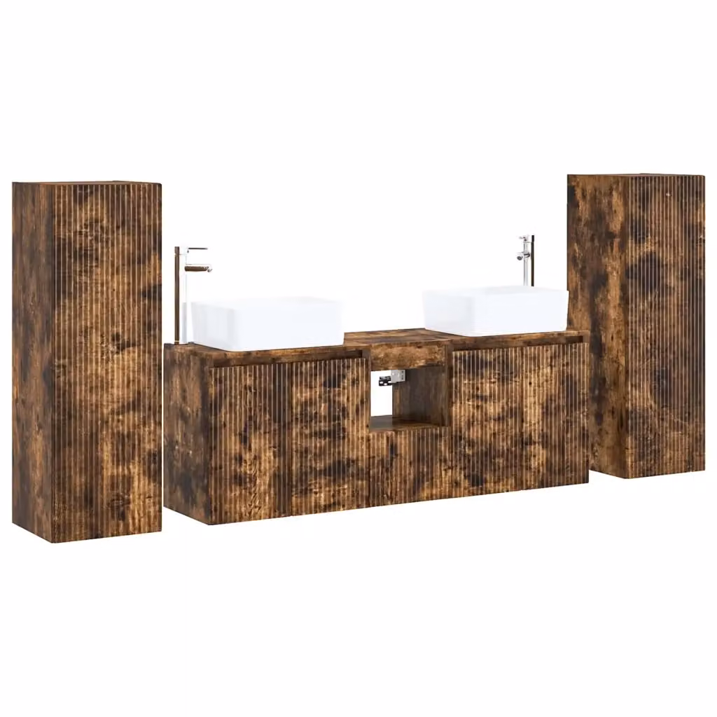 Set di mobili per il bagno moderno vidaXL in legno rovere marrone, composto da mobile lavabo e pensile, L/P/H: 33 x 34,5 x 100 cm – 2