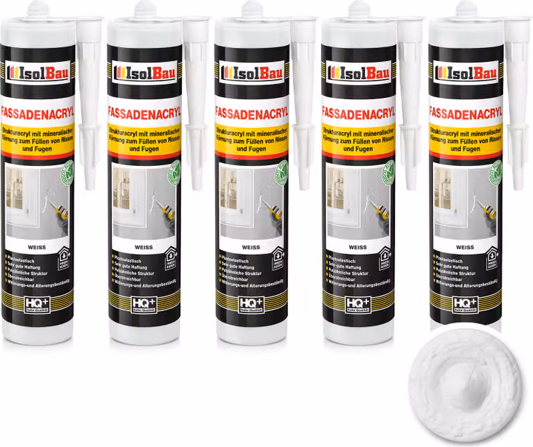 Isolbau, sigillante acrilico per facciate - 5 tubetti da 300 ml. Sigillante acrilico con granuli per riempire fessure e giunti sia all'interno che all'esterno - Colore bianco