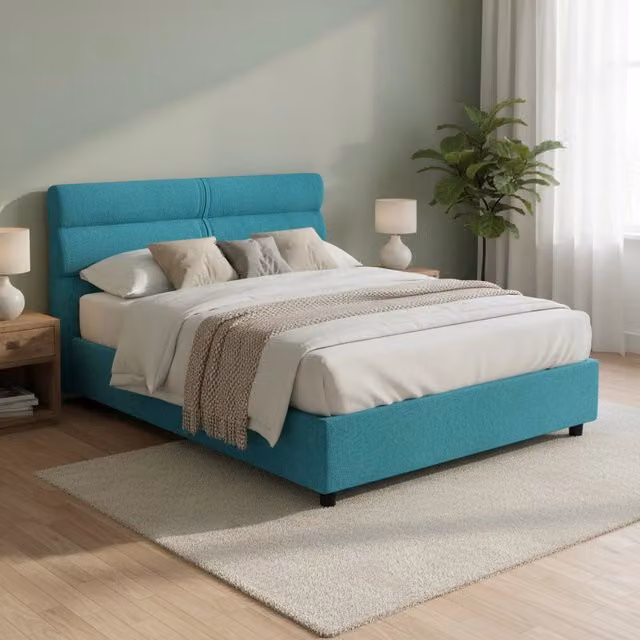 Letto Matrimoniale Briaglia DMORA con Cassetti, Rivestimento in Tessuto Sfoderabile, Colore Azzurro Turchese, L/P: 160 x 200 cm – 1