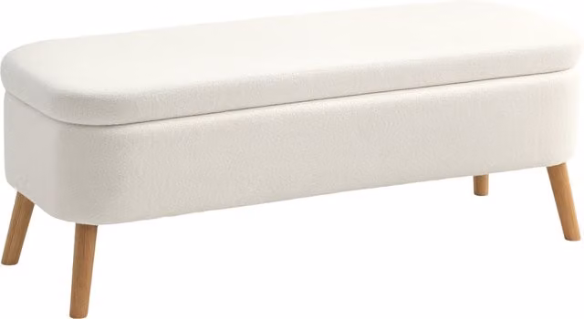 Panca contenitore HOMCOM con rivestimento in pile, capacità 65 L, L/P/H: 120 x 42 x 45 cm, Bianco crema