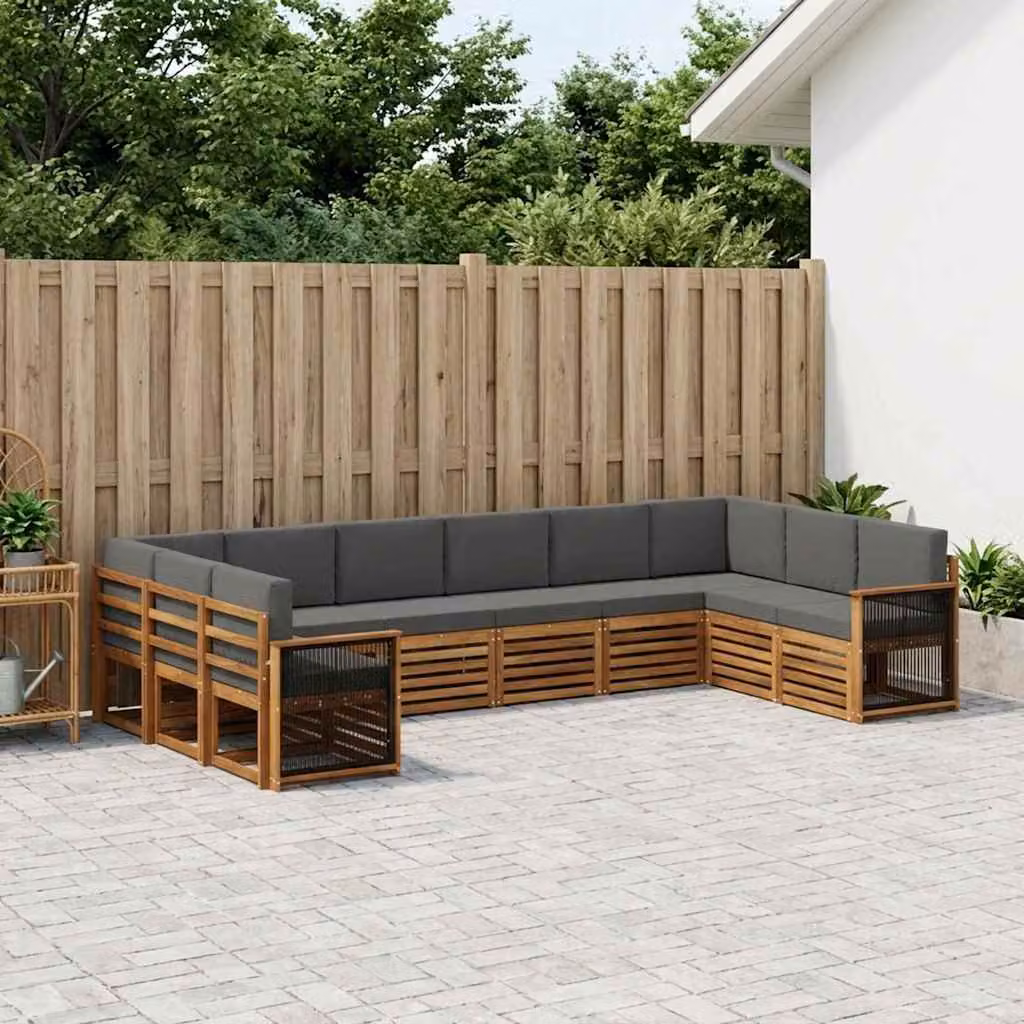 Set di divani da esterno vidaXL a forma di U composto da 7 pezzi in legno di acacia con cuscini inclusi, colori beige e antracite