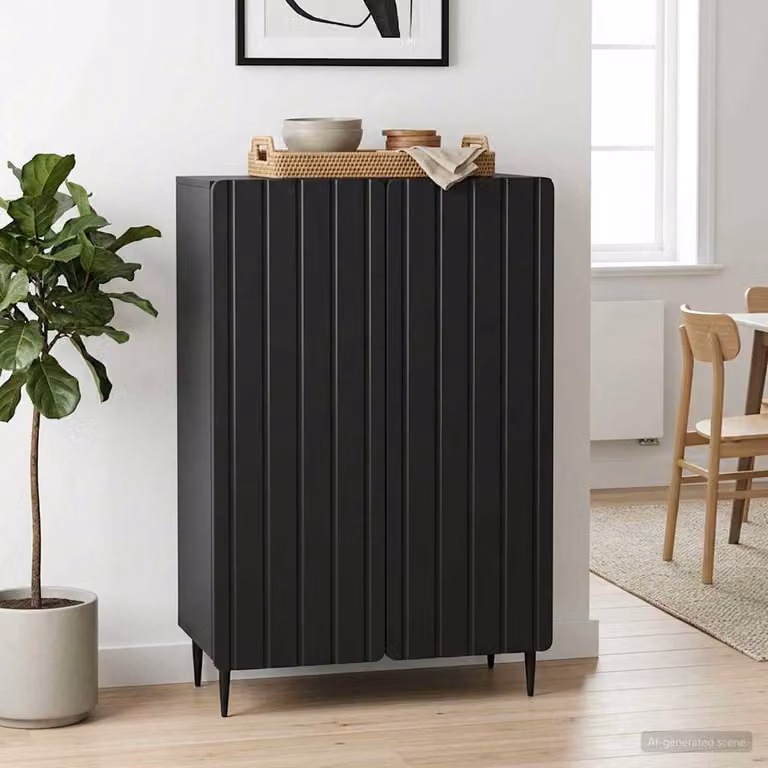 Credenza moderna vidaXL in legno ingegnerizzato e metallo, colore nero opaco, L: 66 cm, P: 34,5 cm, H: 92 cm