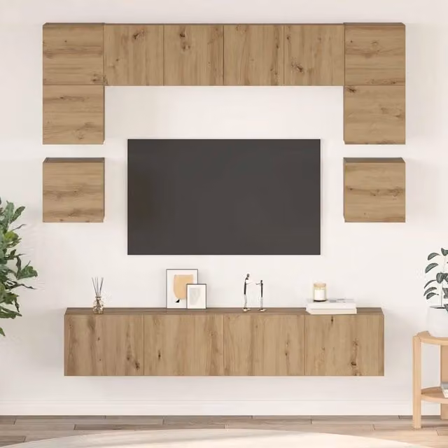 Set mobile TV 8 pz Rovere artigianale Legno ingegnerizzato 3393335