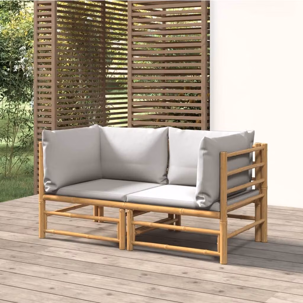 Maison Exclusive - Divani angolari da giardino con 2 cuscini grigio chiaro in bambù