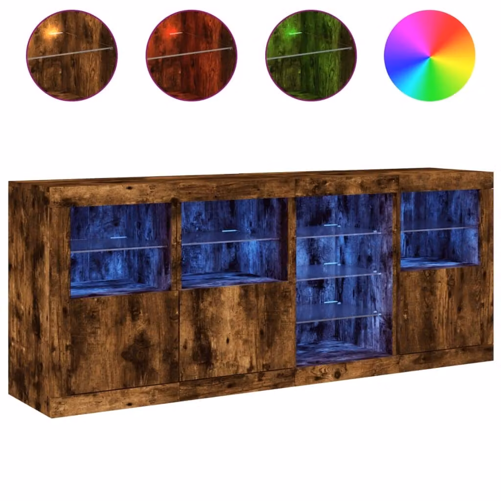 Credenza con Luci LED Rovere Fumo 164x37x67 cm