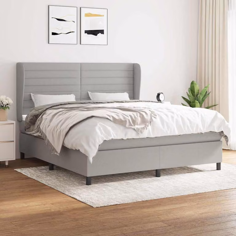 Giroletto a molle con materasso vidaXL in tessuto grigio chiaro e bianco, L/P/H: 180 x 200 x 128 cm