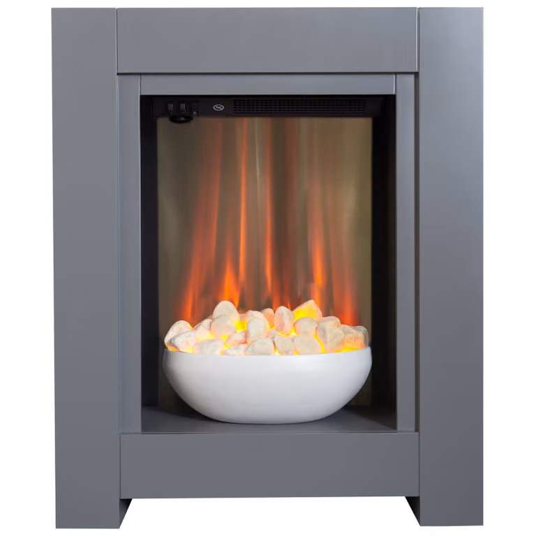 Set camino Adam Monet in grigio con caminetto elettrico