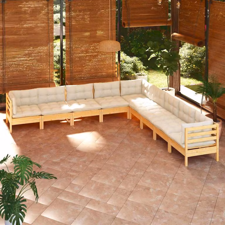 Set di divani da giardino vidaXL a forma di L in legno massello di pino con cuscini beige, 9 pezzi