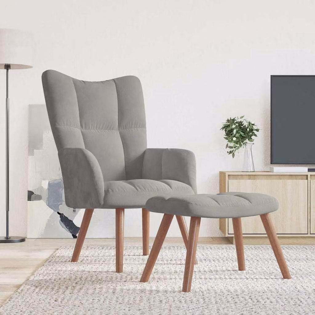 vidaXL Poltrona Relax con Poggiapiedi in Velluto Grigio – 1