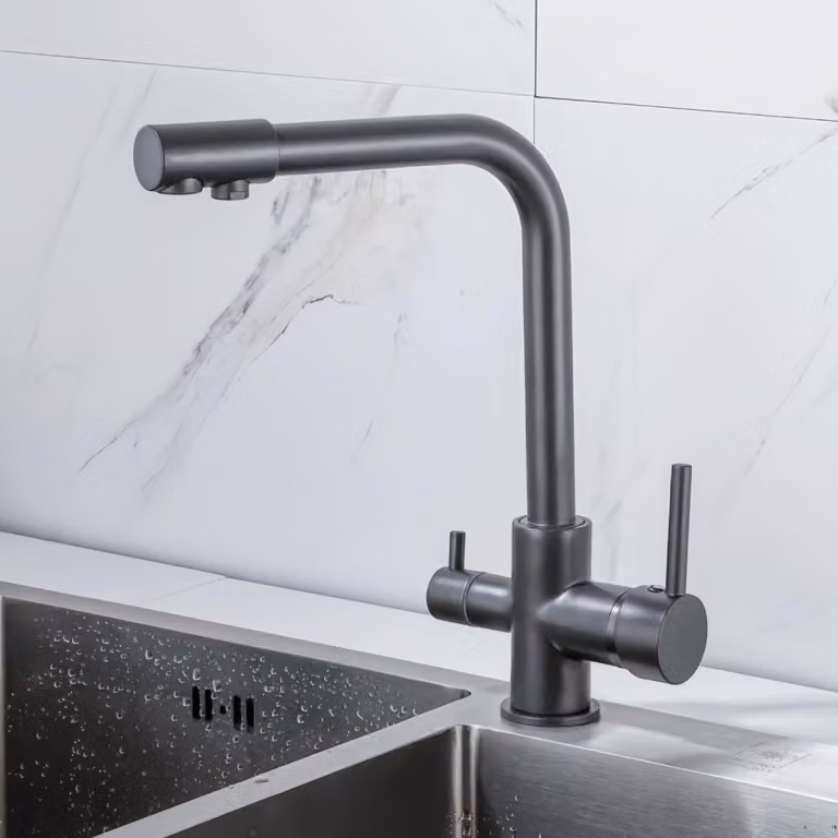 Miscelatore per lavello da cucina, grigio, a 3 vie, con filtro, girevole a 360°