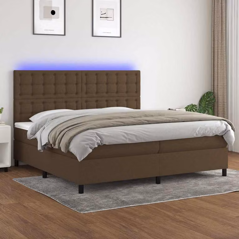 Letto con Materasso a Molle Individuali e Illuminazione LED vidaXL, Marrone, L/P: 200 x 200 cm