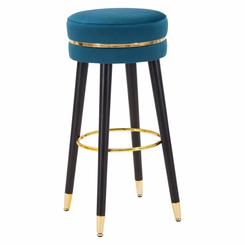 Sgabello Melnik DMORA con rivestimento in velluto blu petrolio, L/P/H: 35 x 35 x 74 cm – 2