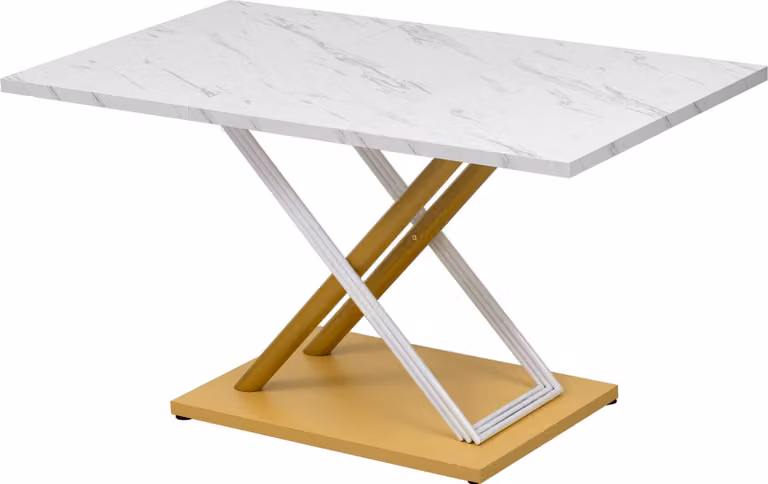 AIORBER Tavolo da pranzo moderno in marmo bianco 140x80cm, 4 persone, gambe regolabili, stabile, tavolo da cucina sala da pranzo, oro+bianco