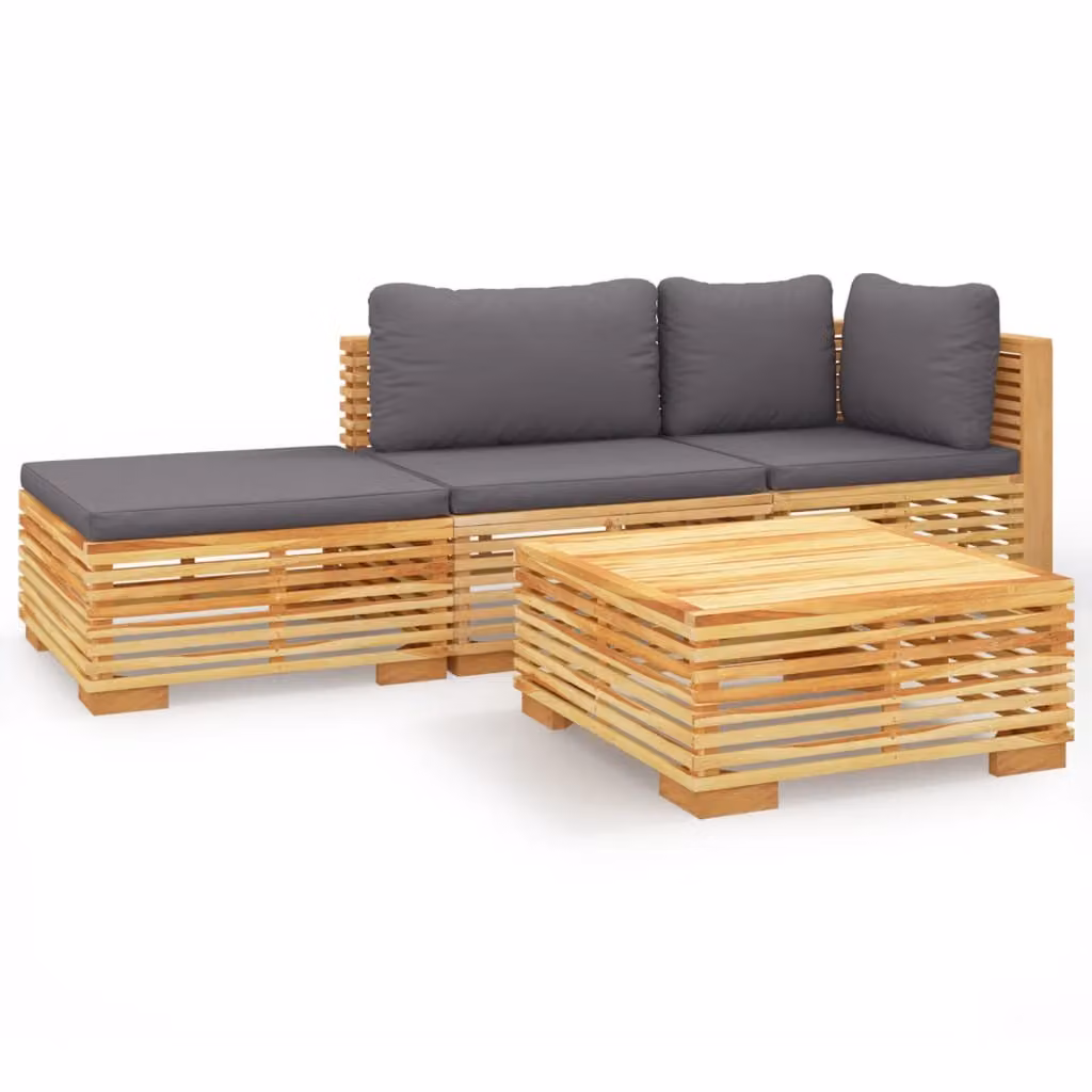 Set Divani da Giardino 4 pz con Cuscini Legno Massello di Teak