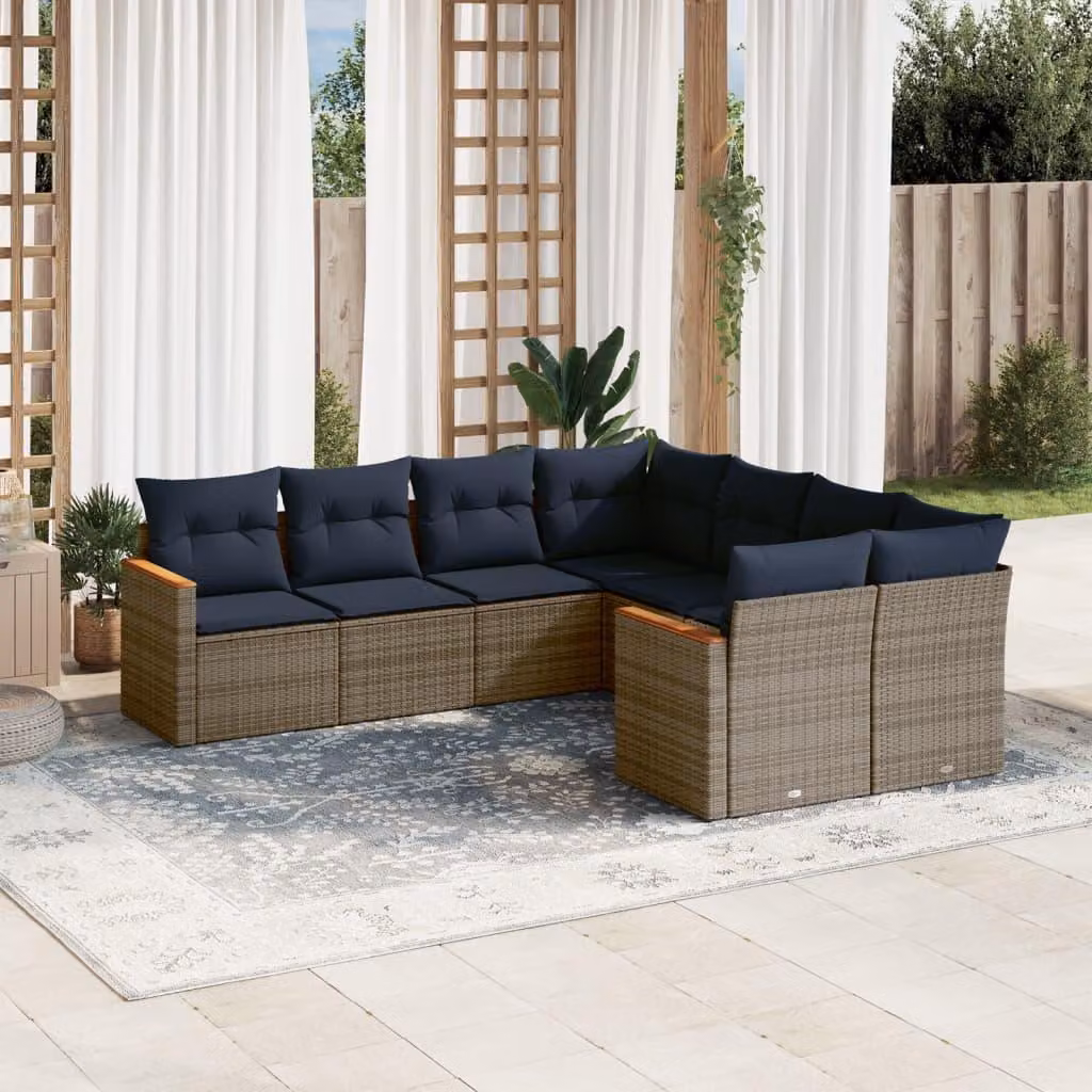 Maison Exclusive - Set di 8 divani da giardino con cuscini, grigio, polyrattan