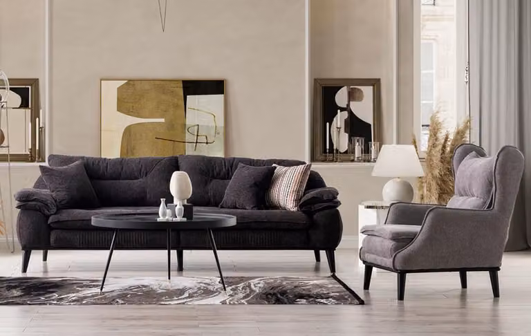 Sofagarnitur Couch Polster Möbel 3+1 Couch Grau Wohnlandschaft Sitzgarnitur