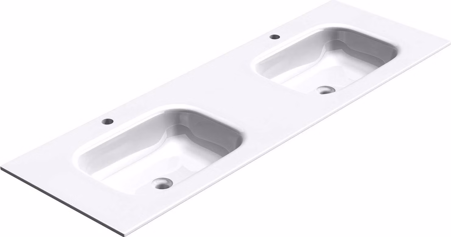 doporro Lavabo da Incasso 120 cm Doppia Vasca in Marmoresina Bianco Lucido, Lavabo Bagno Integrale Soprapiano con Troppopieno Colossum04