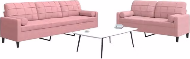 Set di 2 divani moderni vidaXL in velluto rosa con cuscini e struttura in metallo
