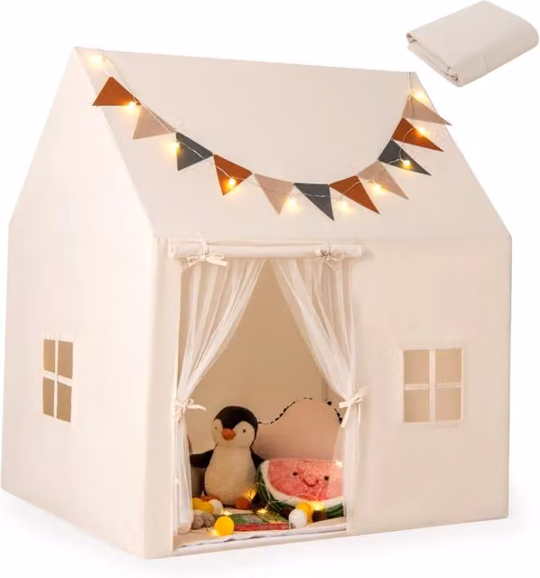 Tenda da gioco per bambini per interno ed esterno con materassino antiscivolo Beige e Bianco