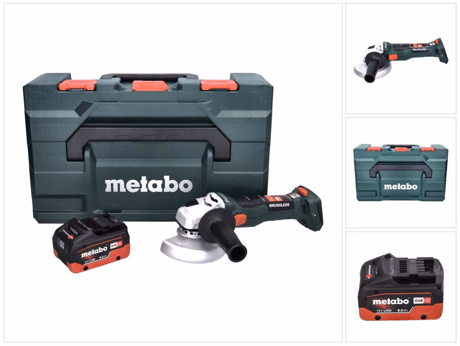 Metabo W 18 LT BL 11-125 Smerigliatrice angolare a batteria 18 V 125 mm brushless + 1x batteria 8,0 Ah + metaBOX - senza caricabatterie