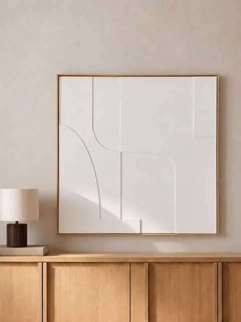 Quadro astratto geometrico Graph Kenay Home, bianco e legno, L: 90 cm x P: 90 cm x H: 90 cm